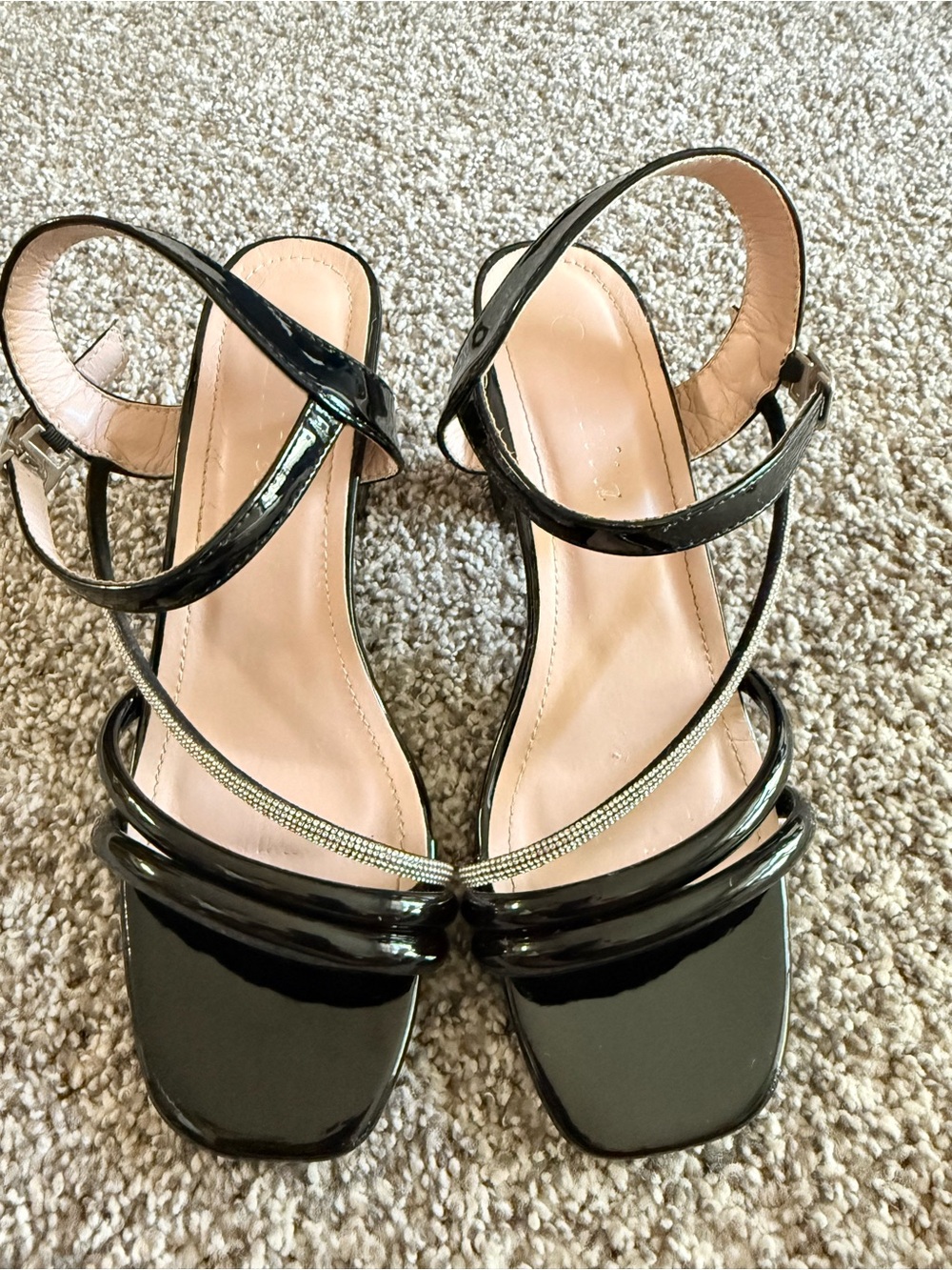 Patent Black Strappy Heeled Sandals with Ankle Strap